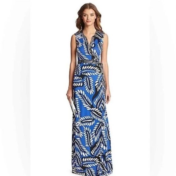 Diane Von Furstenberg DVF Maxi Dress Orchid Mix Print Full Wrap Silk Diane Von Furstenberg DVF Maxi Dress Orchid Mix Print Full Wrap Silk
